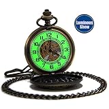 SEWOR Luminous Mens Analog Mechanische Handaufzugstaschenuhr mit Edelstahlarmband SEW131 (Hohle Bronze)