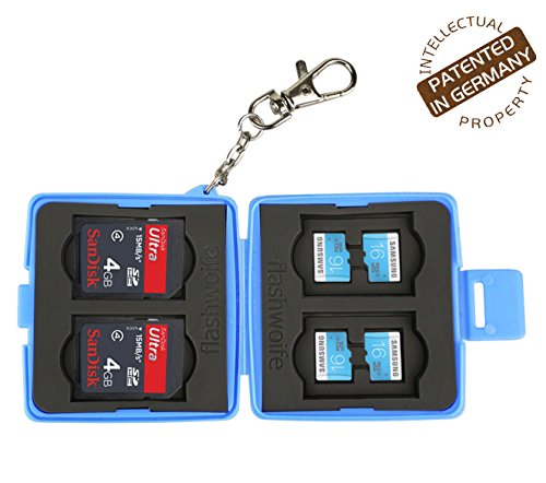 Turtle-SD4MSD8 staubabweisende Speicherkarten Schutzbox für 4 Stück SDHC und 8 Stück MicroSD Cards Case in blau