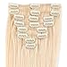 S-noilite 16" 18" 20" 22" 8PCS Clip In Human Hair Extensions 100% Remy Real Human Hair Straight Full Head Set for Women Beauty (16"-65g, #613 Bleach Blonde)