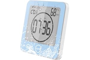 ‎VORRINC VORRINC Uhr Badezimmer, Bad Uhr Wasserdicht Berührungssteuerung ℃ / ℉ Luftfeuchtigkeit Temperatur LCD Display, Badezimmeruhr mit saugnapf, Countdown Timer, für Dusche Küche (Blau)