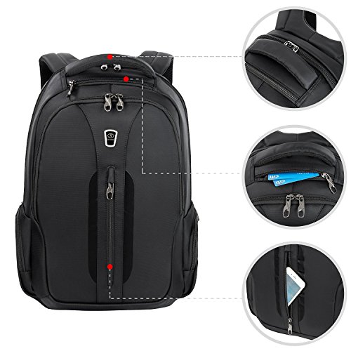 SLOTRA Laptop Rucksack Wasserdicht M  nner Arbeiten Business School Rucksack 15 6-Zoll-Computer-Rucksack Polster Laptopfach Schwarz
