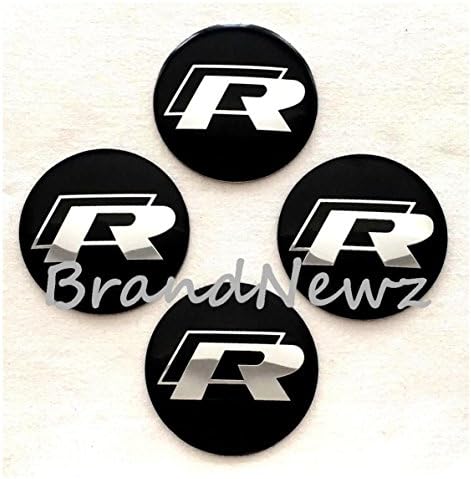 R VW SPORT BLACK CHROME 3D EMBLEM WHEEL CENTER CAP STICKERS LOGO BADGE WHEEL TRIM 56.5 MM DOME SET OF 4