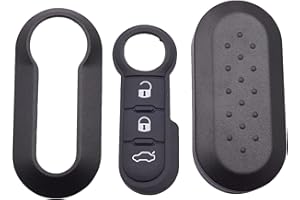 FOBTRONICS Flip Remote Key Replacement Shell for Fiat 500 Keyless Cover Black Front with Rubber Button Pad and Back Only A91 BLACK