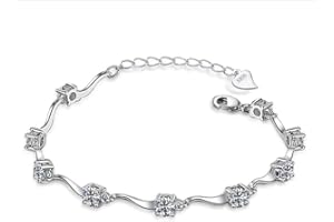 Epoch World Damska kryształowa pozłacana białym złotem srebrna bransoletka z błyszczącą cyrkonią, biżuteria, bransoletki dla kobiet, dziewcząt, z pudełkiem prezentowym