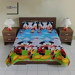 Newways Offered 188TC Heavy 3D Beautiful Polycotton Double bedsheets with 2 Free Maching Pillow Covers Sheet Size 228x228 (90x90) Code SkyBlue Design Micky Mouse Kids