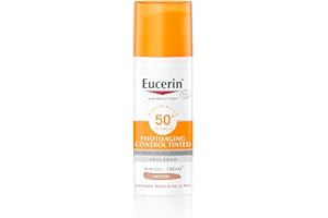 Eucerin Sun Photoaging Control FPS 50+ con color tono medio (50 ml), crema facial solar 50+ con filtros UVA/UVB, protección solar facial antiarrugas, crema de sol con color para todo tipo de piel