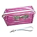 DDLBiz Portable Stripe Bowknot Waterproof Travel Makeup Cosmetic Container Pouch Handbag Holder Bag (Hot Pink)