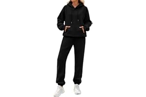 CMTOP Survêtement Femme Ensemble 2 Pièce Polaire Chaud Lounge Set Décontracté Tracksuit Automne Hiver Ensembles de Sport Sweat à Capuche et Pantalon Jogger Suit pour Fitness Hip Hop