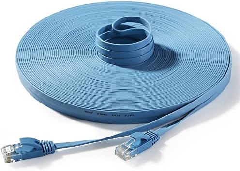 Hexagon Network - Ethernet Cable Cat6 Flat 100ft Blue, Network Cable Cat 6 Flat Slim Ethernet Patch Cable, Internet Cable With Snagless RJ45 Connectors - 100 Feet Blue