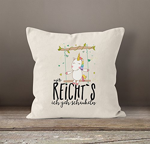 Kissenbezug Einhorn auf Schaukel „Mir reicht`s ich geh schaukeln“ Spruch 40×40 Baumwolle MoonWorks® natur-schwarz Pullover - 2
