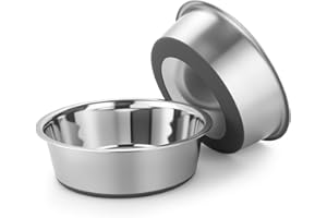 Zaxiva Hundenapf Edelstahl, 2er-Set, rutschfeste Gummiunterseite, Spülmaschinenfest, Leicht zu Reinigen, Rostbeständiger Futternapf Hund für Mittelgroße Hunde, 1750 ml Grau Hunde Napf Dog Bowl