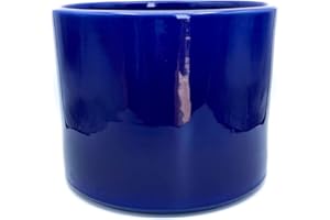 ALFAREROS DAMIAN CANOVAS Maceta Artesanal de Barro, Modelo Tubo esmaltada en Azul Cobalto.