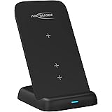 ANSMANN Trådlös laddare 15 W Qi-certifierad trådlös laddare, 3 spolar laddningsstation (vertikal, liggande format, hörlurar) 