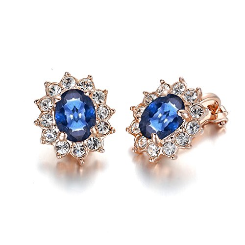 Yoursfs Wedding Clip-on Earrings for Bridal Eternity Sapphire Blue Earring 18ct Rose Gold Plated Lady Crystal Fashion Jewellery