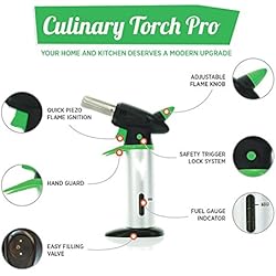 Culinary Torch - Cooking Torch Gas Welding Torch with Butane Burner Auto For Pastries Desserts Creme Brulee Camping Brazing Soldering Welding, Home Kitchen Dessert Shop Use WITH FUEL LEVEL GAUGE - NEW TECHNOLOGY IN INDIA