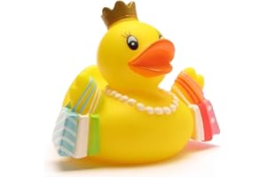 DUCKSHOP Piszcząca kaczka Shopping-Queen dł. 8 cm I gumowa kaczka I kaczka kąpielowa I prezent dla miłośników zakupów