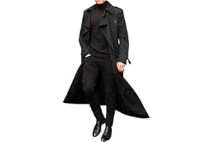 DARRINGLS Trench long pour homme avec ceinture léger à double boutonnage Duster Trench Slim Fit Trench à double boutonnage Manteaux Ceinture Veste ample pour homme Automne et hiver Trench long