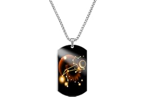 Caimeytie Collier en Acier Inoxydable Homme,Collier Signe Astrologique,Pendentif Constellation,Cadeau pour Petit ami,Collier pour Homme avec Plaque Militaire