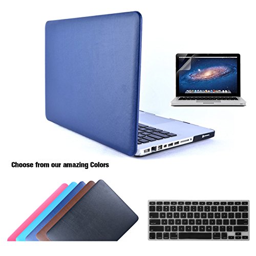 Macbook Pro 13 Hülle Case Tastaturschutzfolie Displayschutzfolie 3 in 1 Kit, TECOOL [Ultra Dünn Serien] Leder Hartschale Schutzhülle Case für MacBook Pro 13.3 Zoll Modell: A1278 - Dunkelblau