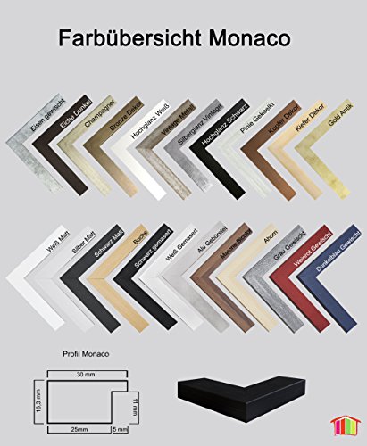 Monaco MDF Bilderrahmen ohne Rundungen kantiger Bauhausstil 45 x 60 cm Farbe und Verglasung wählbar 60 x 45 cm hier: Schwarz Matt mit Acrylglas klar 1 mm - 2
