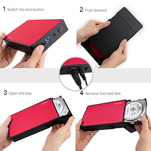 UASP Mode Festplattengehäuse, Spinido® USB 3.0 & 2.0 Aluminium Externes Festplatten Gehäuse Optimiert für 3.5″ SATA III HDD mit USB 3.0 Kabel, Tool-free ( werkzeuglose Installation ) Kompatibel mit Windows 98SE / ME / 2000 / XP /Vista / 7 / 8, Mac OS 9.0 usw. ( Rot) - 8