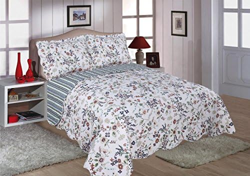 restmor Quilted Reversible Floral Design Bedspread in 3 sizes with pillow shams - Mae (Single includes 1 Sham)