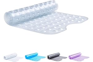 TranquilBeauty No Slip Bath Mat with Suction Cups - Clear 100 x 40 cm Extra Long Bath Mat - Anti-Mould, Machine-Washable, Non-Latex - Shower Mats for Elderly and Children - Durable and Easy to Clean