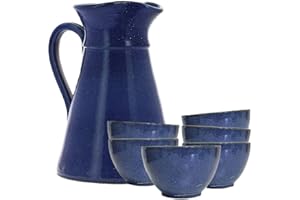 Service à cidre en grès bleu poterie Turgis - Fait à la main - 6 bolées et 1 broc - Produits-Normandie