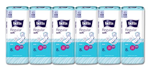 Bella Regular Softi Classic Sanitary Pads without Wings - 8 Pieces (Pack of 6)