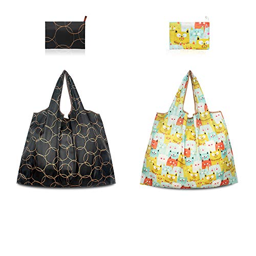 Bulk Reusable Grocery Bags, JIEMEI 2 Pack Large Foldable Shopping Tote Bag Lightweight | Waterproof | Washable (2 Pack- Large)
