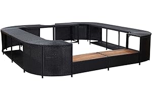 vidaXL Whirlpool Surround with 2 Wooden Spa Steps Spa Pool Surround for Swimming Pools Square Black 268x268x55cm Poly Rattan