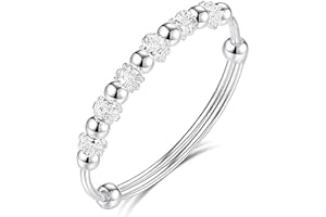 cxwind 925 Sterling Silver Bead Spinner Bangle Bracelet Women Girls Anxiety Freely Unzip Tools Open Adjustable Inspirations Jewelry Gift (03)