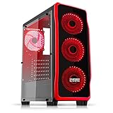 EMPIRE GAMING - Boitier PC Gamer DarkRaw Noir - 4 Ventilateurs LED Rouge 120 mm - Paroi 100% Transparente - Compatible ATX/mATX/mITX