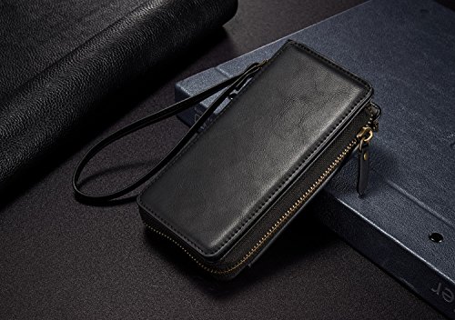 Galaxy S7 Edge Hülle, Lively Life PU Leder Wallet Hülle Multifunktions Reißverschluss Schutzhülle Flip Case Cover mit Kartenfächer Card Slot Geldbörse Geldbeutel Schutz Tasche für Samsung Galaxy S7 Edge- Schwarz - 2