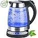 Produktbild Glas Wasserkocher 1,7 Liter BPA Frei/ Temperatureinstellung 50-100 Grad / 2 Stunden Warmhaltefunktion /Kabellos mit Kalkfilter und verdecktes Heizelement / blaue LED Beleuchtung / Temperaturanzeige / LED Display