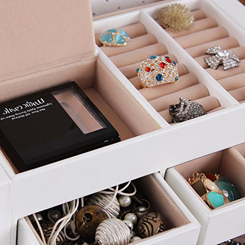 Songmics XXL Schmuckkästchen abschließbar mit spiegel Schublade und Mini-Box 5 Schichten mit 5 Schubladen Weiss JBC05W - 3