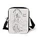 Price comparison product image Bridal Shower Decorations,Sketchy Hand Drawn Bride with Floral Swirls Swing Image,Black and White Print Kids Crossbody Messenger Bag Purse