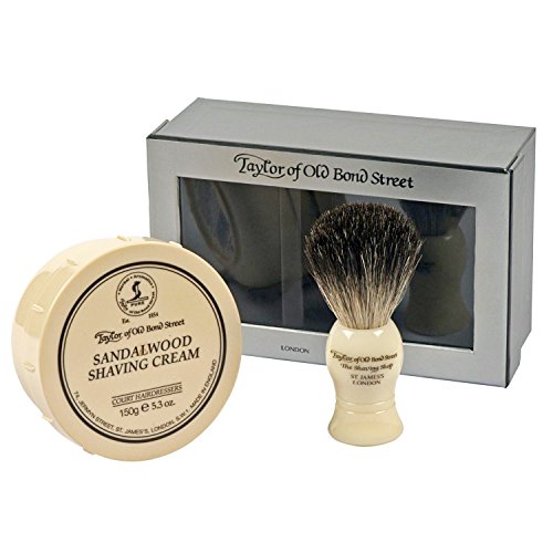 Pure Badger Shaving Brush and Sandalwood Shave Cream Bowl 150g in Gift Box 2 shave set by Taylor of Old Bond Street by Taylor of Old Bond Street