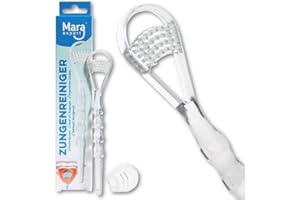 MARA EXPERT Raschietto per la lingua per la pulizia della lingua (2 in 1) I Spazzola per la lingua professionale per combattere l'alito cattivo I Rimuove rapidamente e facilmente la placca della lingua