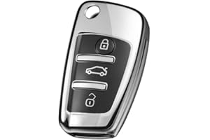 OATSBASF Car Key Cover for Audi, Car key cover Compatible with Audi A1 A3 A4 A6 Q3 Q5 Q7 S3 R8 TT Remote Protector Case TPU Silicone (Silver)