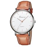 Suitray Damen Armbanduhr,Einfach Nummerlos Frauen Uhren Analoge Quarzuhr Freizeit Uhr Women Watches Geschenk,Runde Zifferblattgehäuse Lederband Uhren