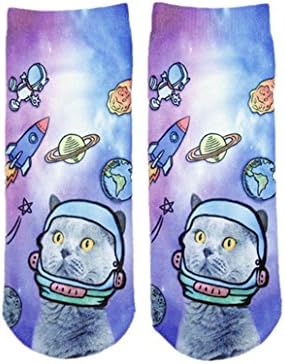 Chinget Women Girls Spring Ankle Socks 3D Cat Print Boat Sock Low Cut No Show Socks (Space cat)