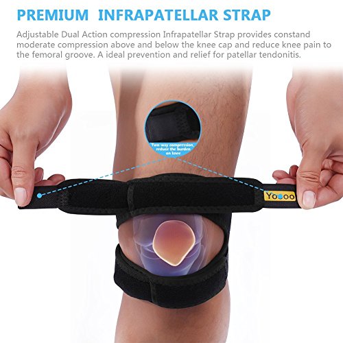 Knee Strap,Patella Bandage Kniegurt Einstellbare Knieschutz für Laufen, Springen, Basketball, Outdoor Sport oder Knie Schmerzlinderung, 11“ – 16“, Schwarz - 8