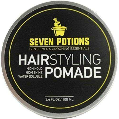 Seven Potions Men's Natural Pomade - Natural, Water-Based, High Shine, High Hold Hair Styling Product - 100% Vegan, Cruelty Free (100ml)