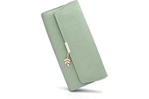 GOUNNU Carteras Largo de Mujer Largo Monedero con Bolsillo Monedero Billetera de Mujer de Gran Capacidad de PU Cuero Bolso de la Señora con 9 Compartimentos para Tarjetas de Crédito (C-Verde)