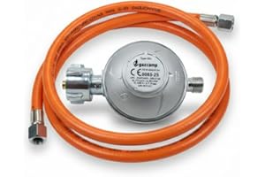 Gazcamp Flexibles Schlauch-Regler Set für Grills, Heizungen & Strahler an 3kg, 5kg, 11kg Propangasflaschen. 80cm Schlauchlänge, 50mbar Druck für optimale Leistung.