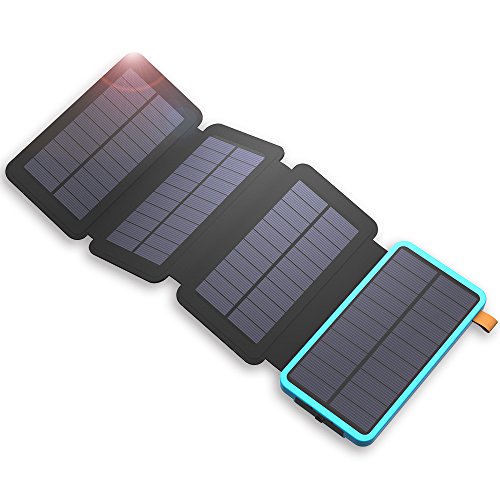 X-DRAGON Caricatore Solare 20000mAh Power Bank con 4 Pannelli solari, Dual USB, Torcia LED per iPhone, Telefoni Cellulari, iPad, Tablet e Pi - Blu
