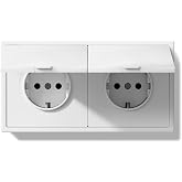 BSEED Wall Plug with Waterproof Cover, PC Double Recessed Socket with Hooks, White 2 Gang Sockets, 150 x 80 mm