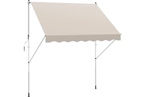 Outsunny Balcony 3 x 1.5m Manual Adjustable Awning, DIY Patio Clamp Awning Canopy, Retractable Shade Shelter Easy to Move for Balcony, Beige