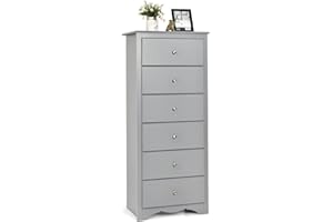 CASART Chest of Drawers, 6 Drawers Wooden Storage Cabinet with Metal Handles, Modern Utility Tall Dresser Chest Floor Sideboard for Bedroom Living Room Hallway (Grey)